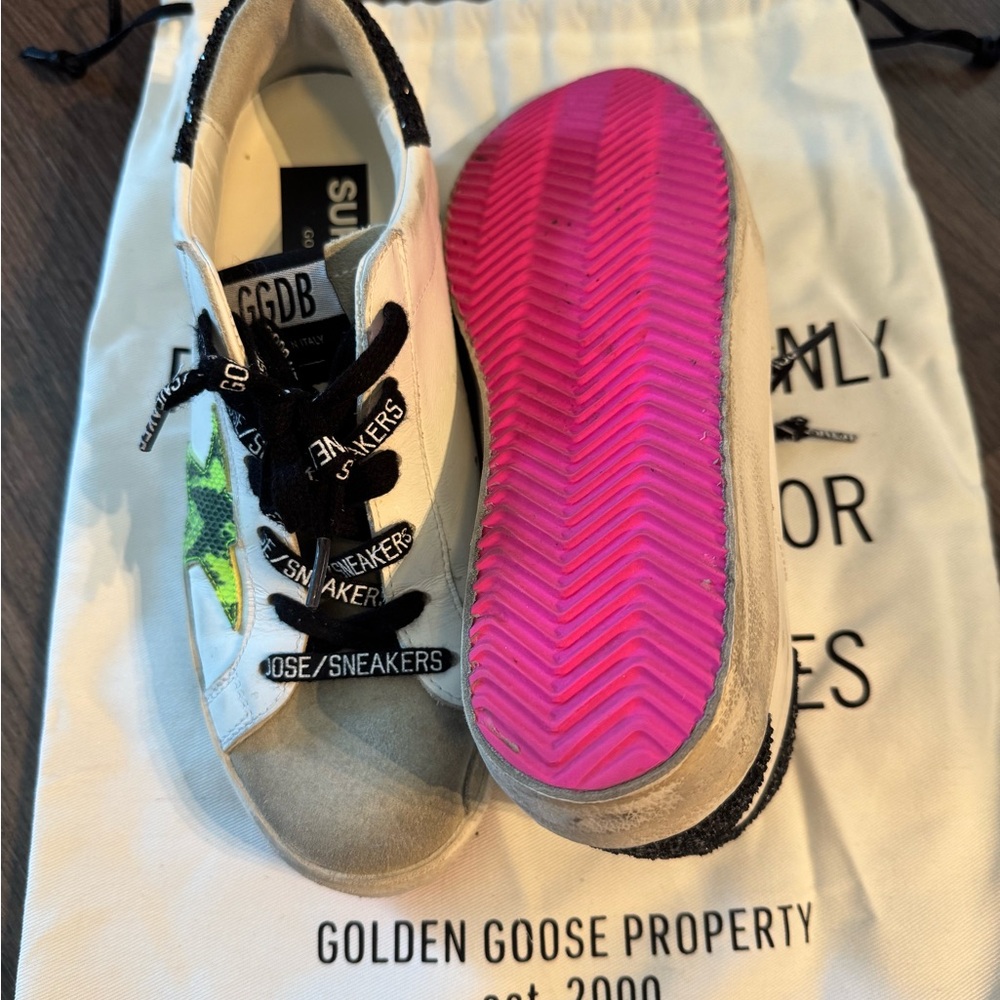 Golden Goose White and Pink Sneakers Distressed Luxury